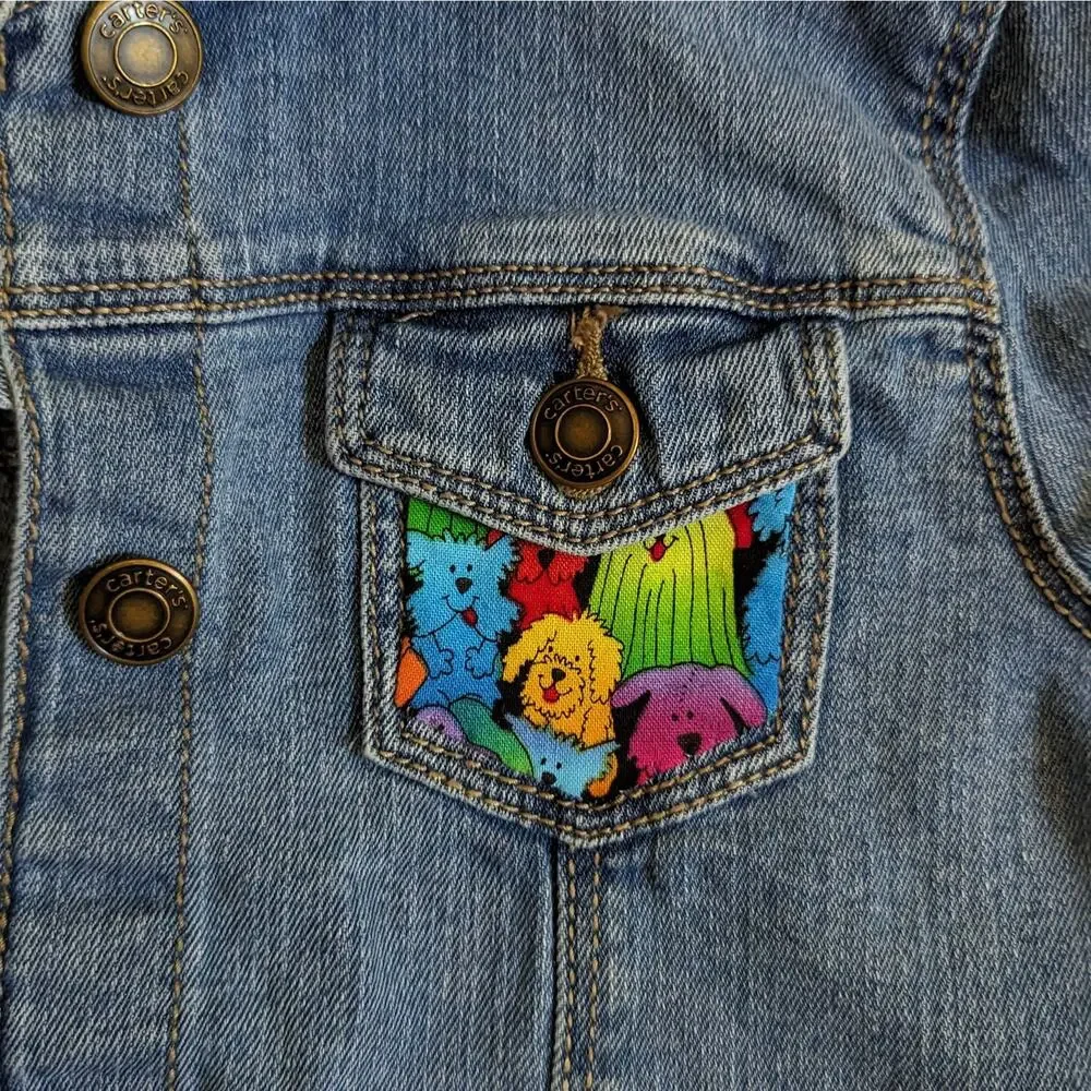 Upcycled Carter's Size 7 Child's Jean Jacket Jacket Dog Theme